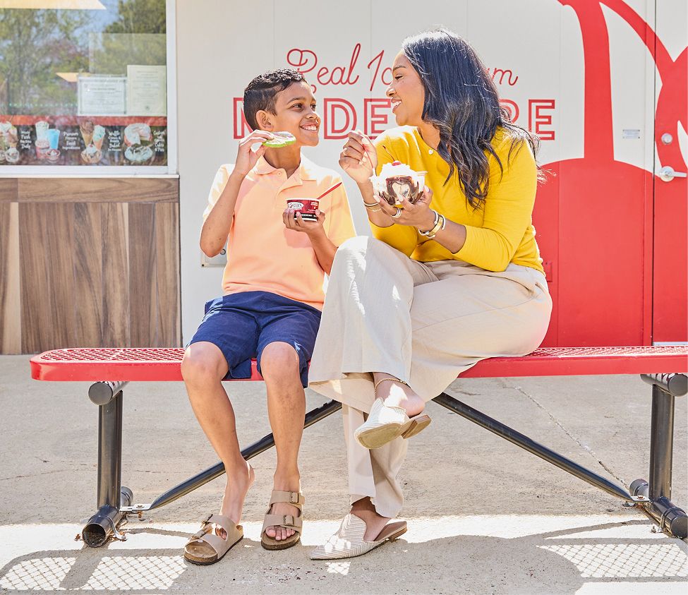 A mother and son enjoying Bruster's Real Ice Cream